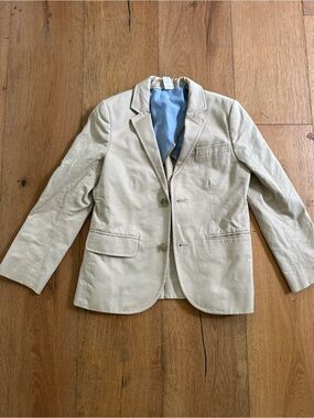 Crewcuts Thompson Beige Kids Blazer with Light Blue Lining - size 8